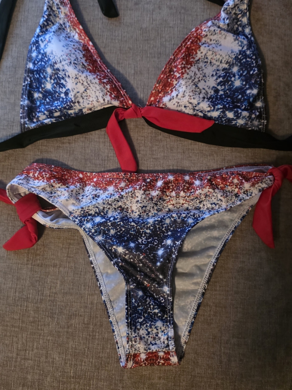 Red, White & Blue Sparkle Tie-Side Bikini Set